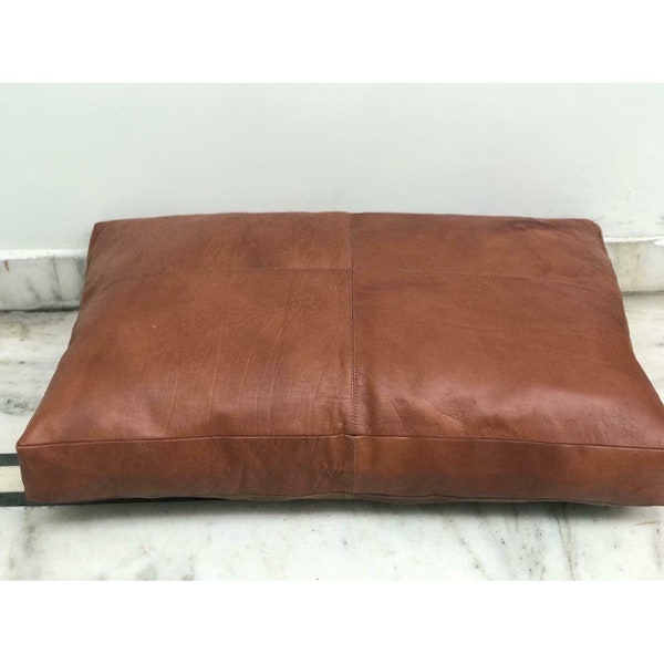 Housse de coussin de siège en cuir véritable, coussin de salle à manger, coussin de siège de table, housse de coussin de sol carré rectangulaire, lit pour animaux de compagnie en cuir personnalisé marron