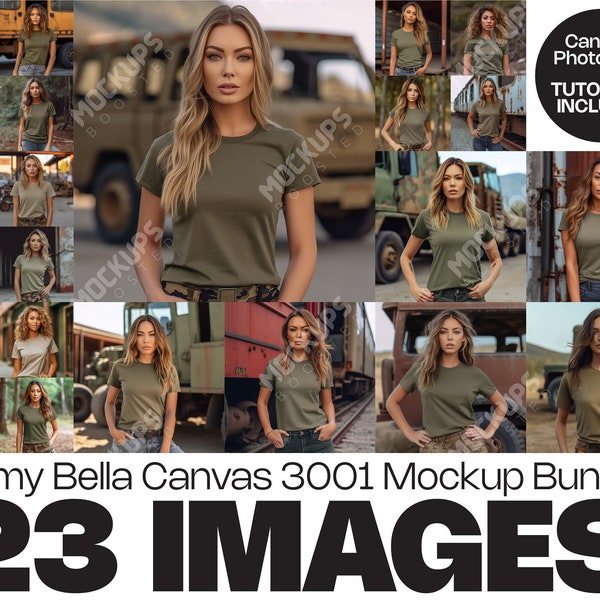 Army Bella Canvas 3001 Mock, Tshirt Mockup bundle, Styled Shirt Mockup, Womens Tee Mock, Army T-Shirt Mockup, Army Tshirt mockup