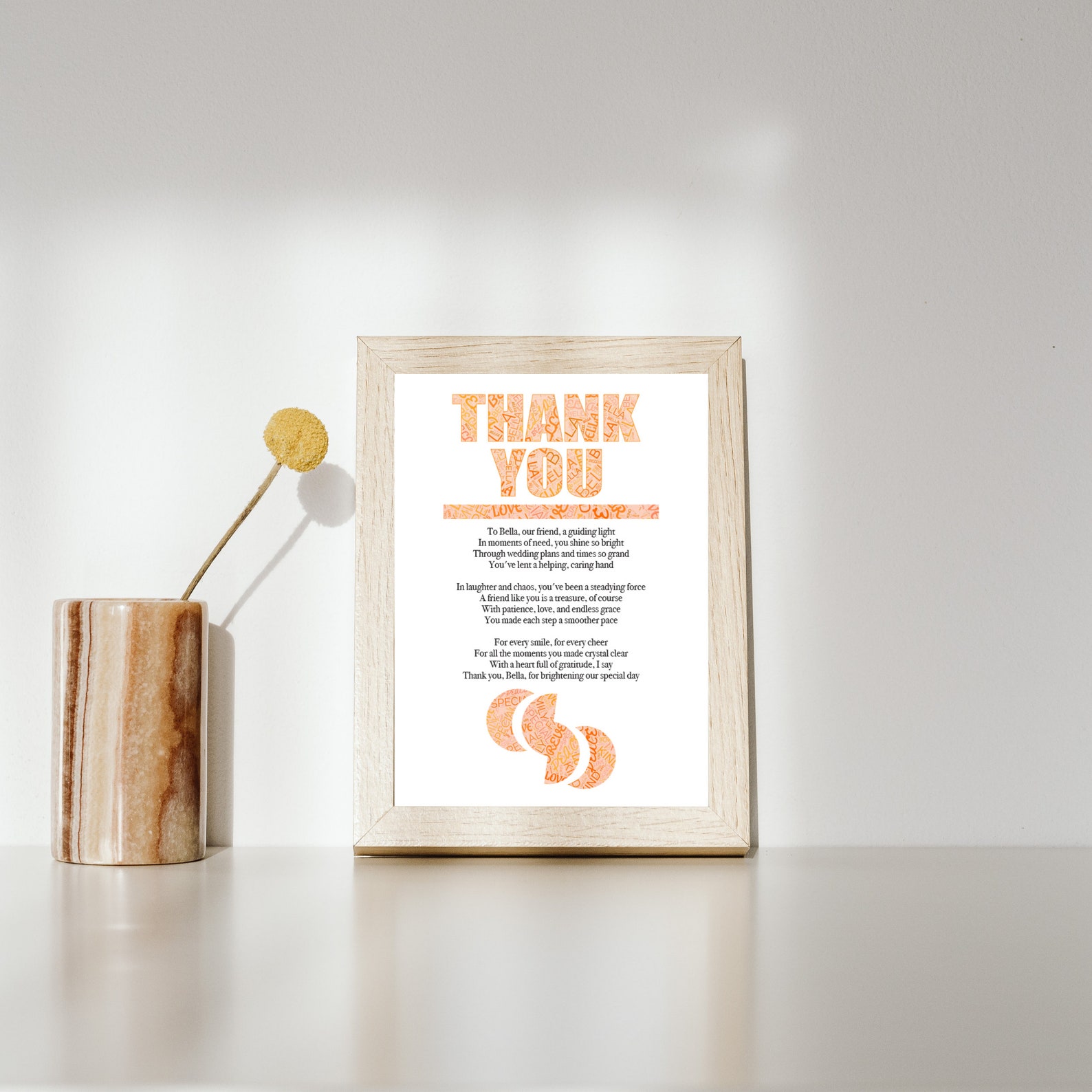 Personalised Thank You Poem Print Custom Framed Gift Name Meaning