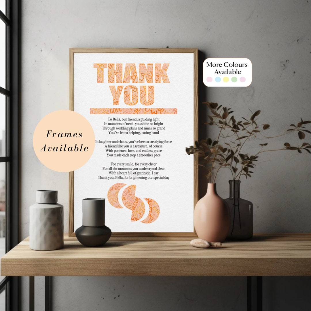 Personalised Thank You Poem Print Custom Framed Gift Name Meaning