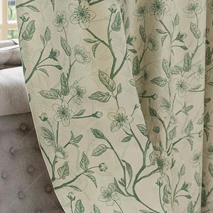 Green Floral Blackout Curtains: Botanical Print Window Drapery