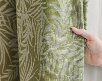 Vintage Green Leaf Jacquard Curtains: 70% Light Blocking Drapes