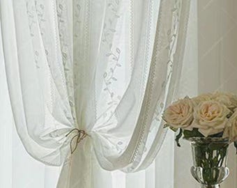White Sheer Curtains,Willow Leaf Light-Filtering Drapes | Custom Size
