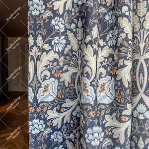 Dark Floral Curtains,Vintage Botanical Print Drapes For Bedroom, Room Darkening Window Treatments,Classic Design Art,Customizable
