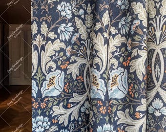 Dark Floral Curtains,Vintage Botanical Print Drapes For Bedroom, Room Darkening Window Treatments,Classic Design Art,Customizable