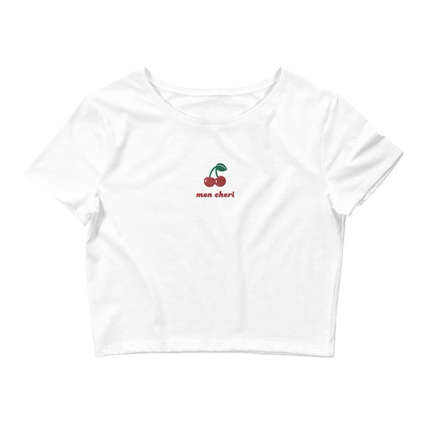 T-shirt court pour femme Cherry Mon Cheri | T-shirt de broderie | T-shirt femme | T-shirt cerise | T-shirt court