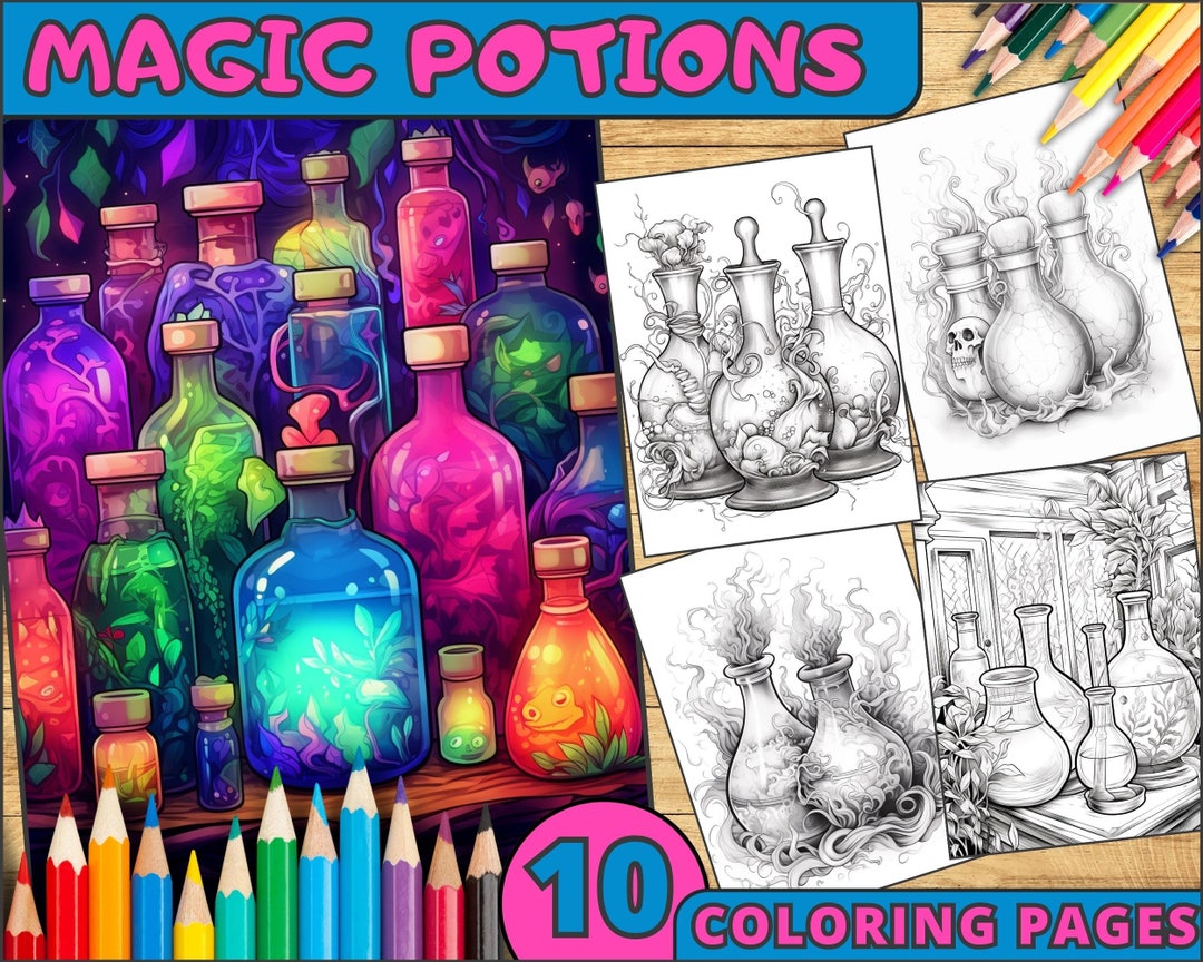 10 Magic Potions Coloring Pages Love Potions Bottles - Etsy
