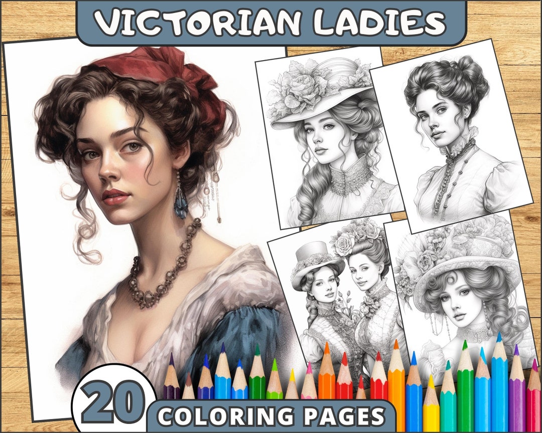 20 Victorian Ladies Coloring Pages for Adults Grayscale Girls - Etsy