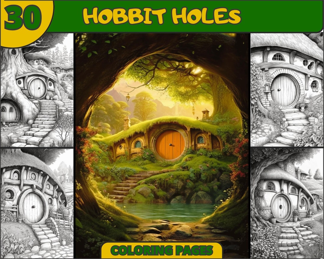 30 Printable Grayscale Hobbit Holes Coloring Pages Adult - Etsy