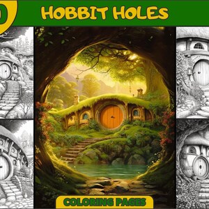 30 Printable Grayscale Hobbit Holes Coloring Pages Adult - Etsy