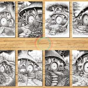 30 Printable Grayscale Hobbit Holes Coloring Pages Adult - Etsy