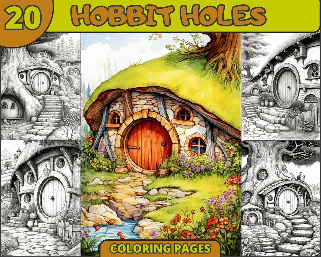 20 Hobbit Holes Coloring Pages Adults Kids A4 US Letter - Etsy