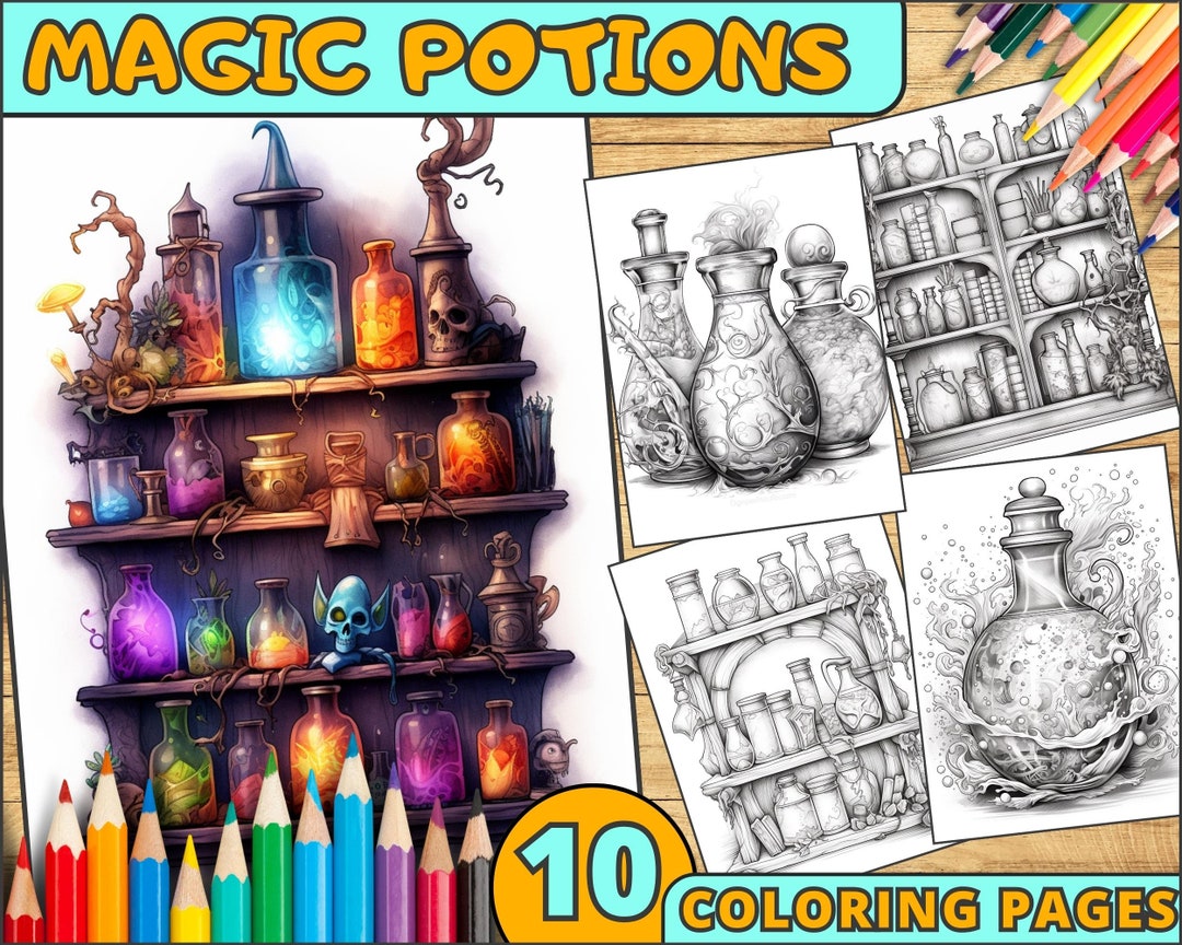 10 Magic Potions Coloring Pages, Witchcraft Coloring Pages, Witchy ...
