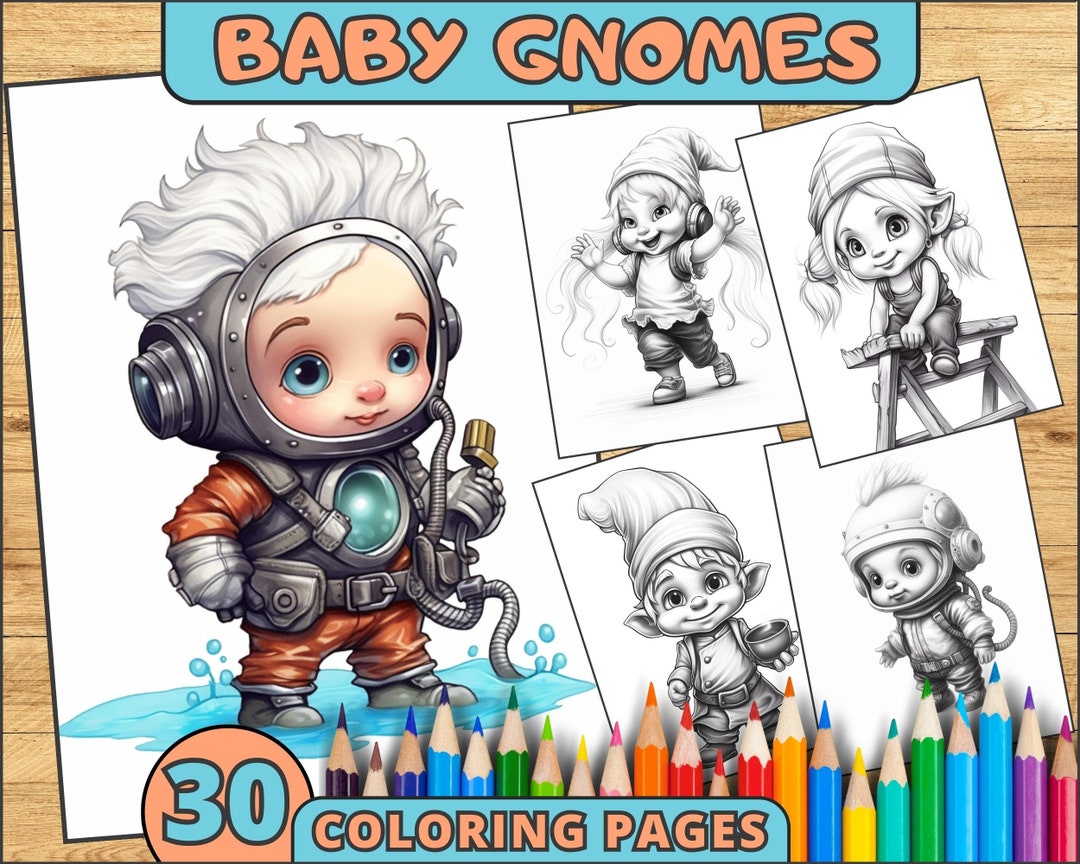 Baby Gnome Coloring Pages, Grayscale Gnomes Coloring Book, Woodland Creatures, Fairy Tail ...