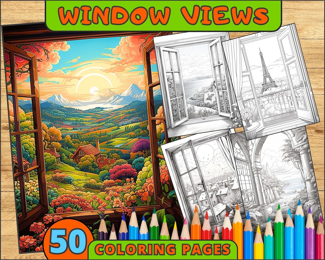 50 Window Views Coloring Pages Printable Nature Coloring - Etsy