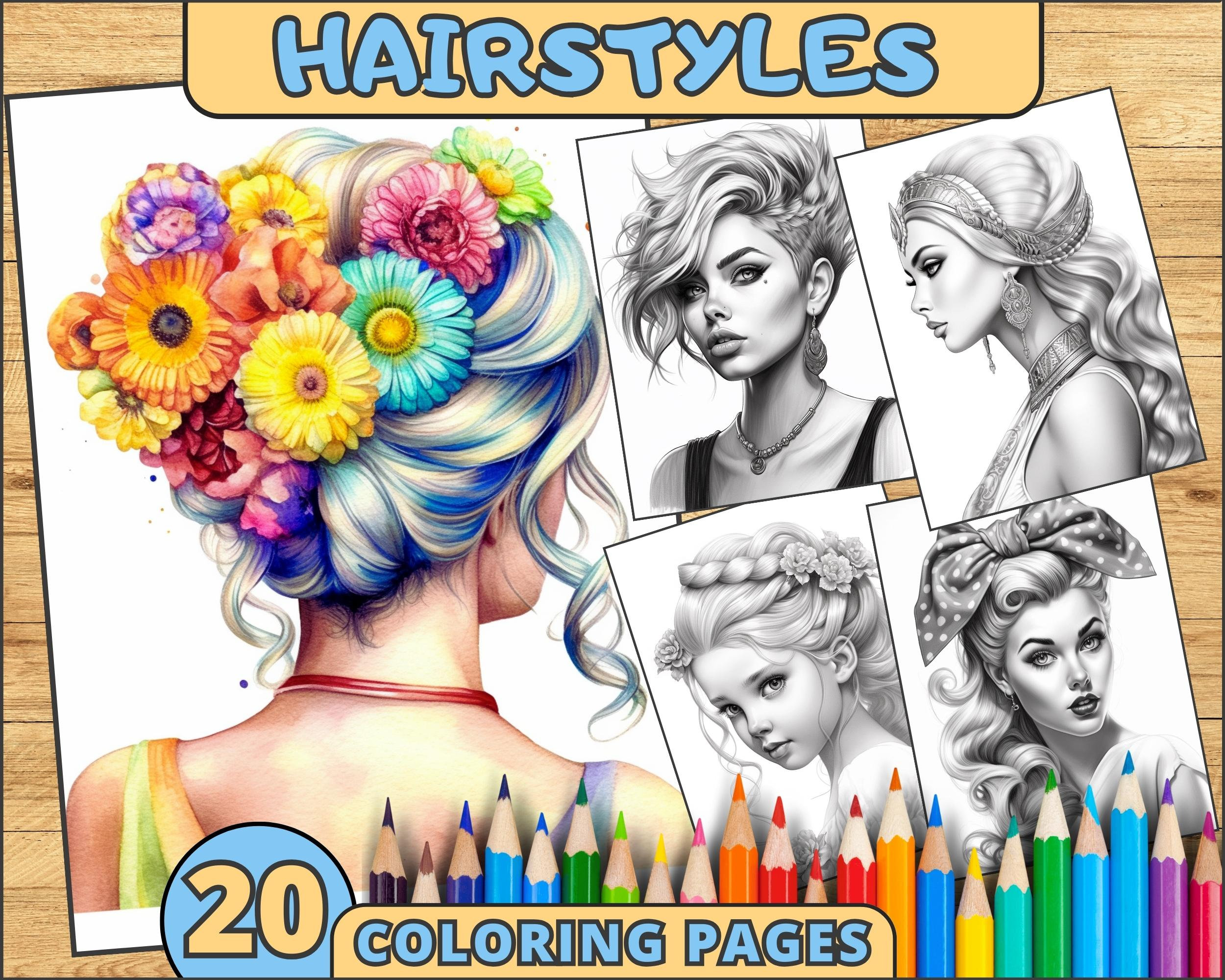 Hairstyle Coloring Pages Hair Portraits Coloring Book - Etsy