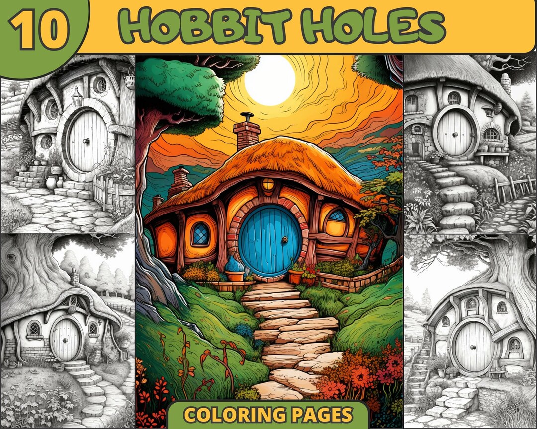 10 Hobbit Holes Coloring Pages Adults Kids A4 US Letter - Etsy