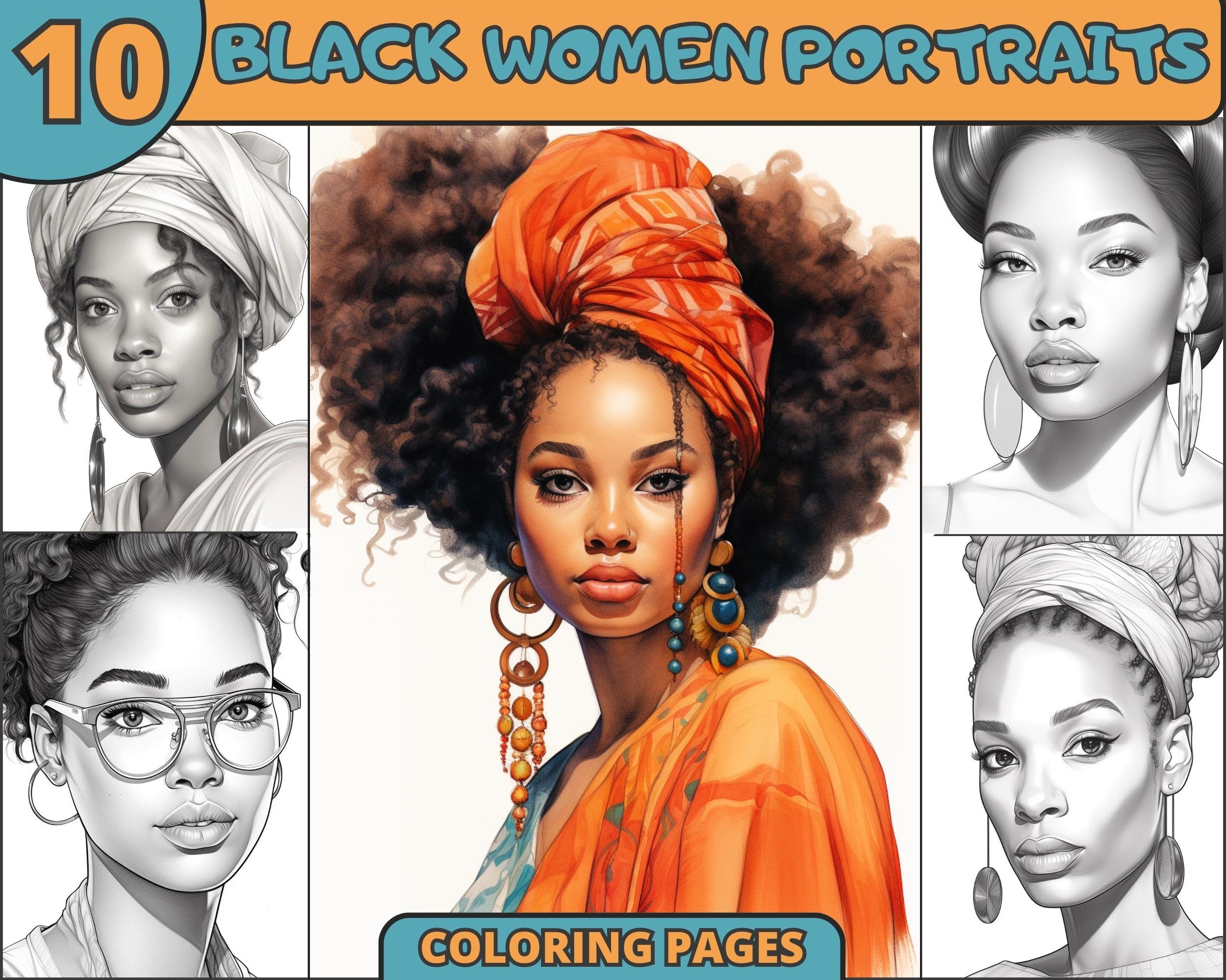 10 Black Women Portraits Coloring Pages for Adults and Kids - Etsy