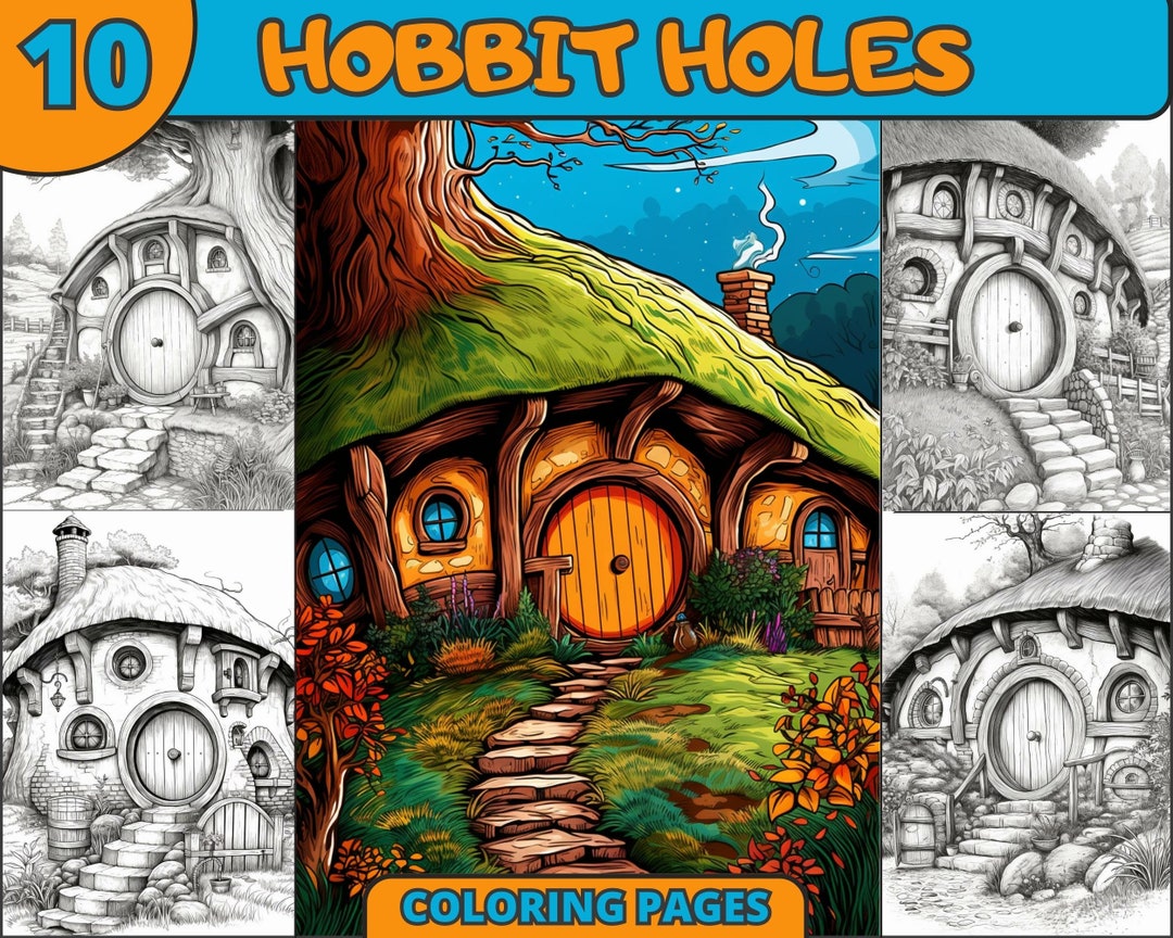 10 Hobbit Holes Coloring Pages Adults Kids A4 US Letter - Etsy