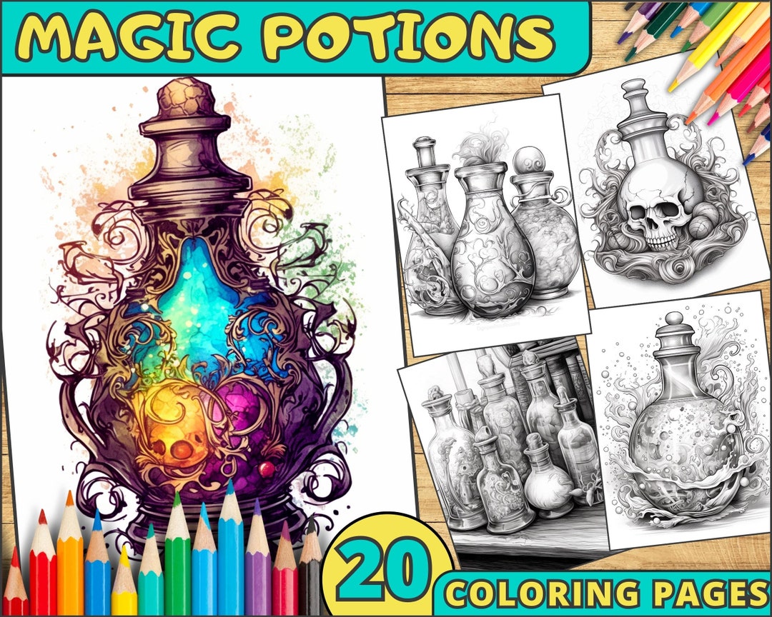 20 Magic Potions Coloring Pages Love Potions Bottles - Etsy