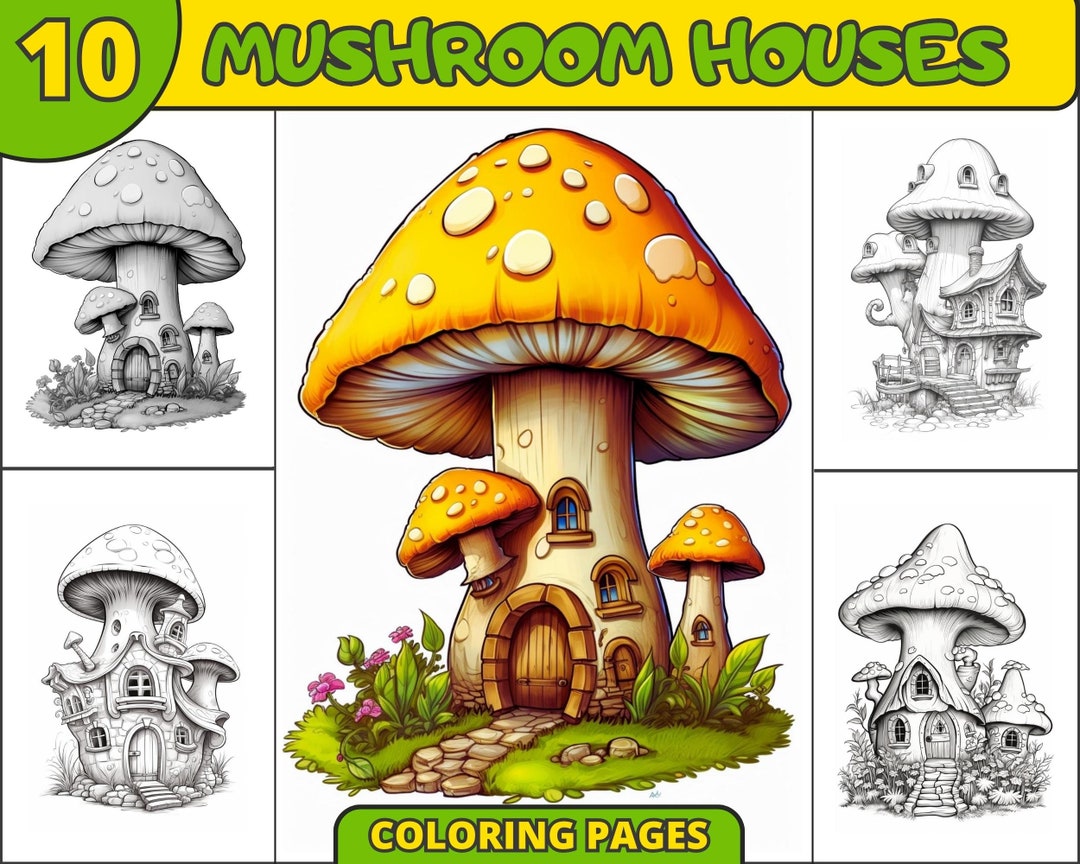 Mushroom House Coloring Pages Fairy Coloring Pages Flower - Etsy