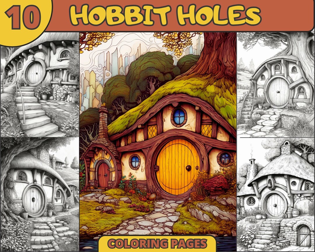 10 Hobbit Holes Coloring Pages Adults Kids A4 US Letter - Etsy