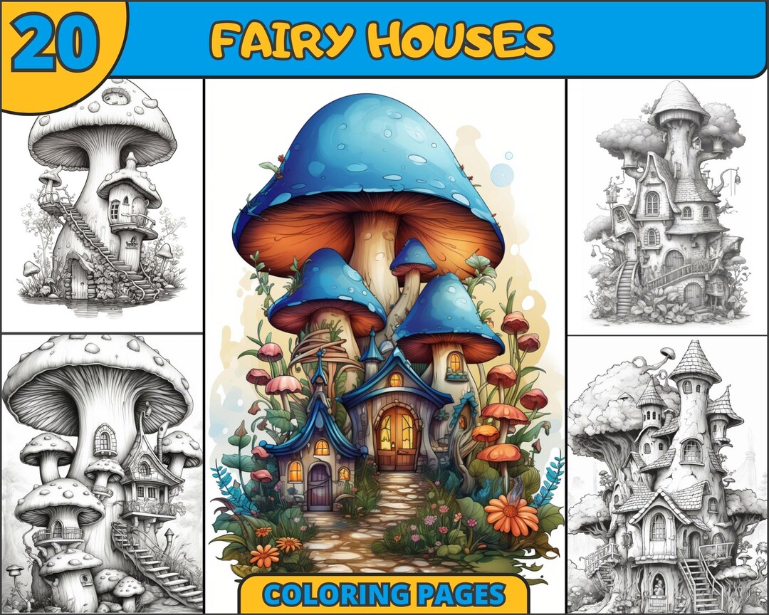Mushroom Houses Coloring Pages Fairy Colouring Pages Flower - Etsy