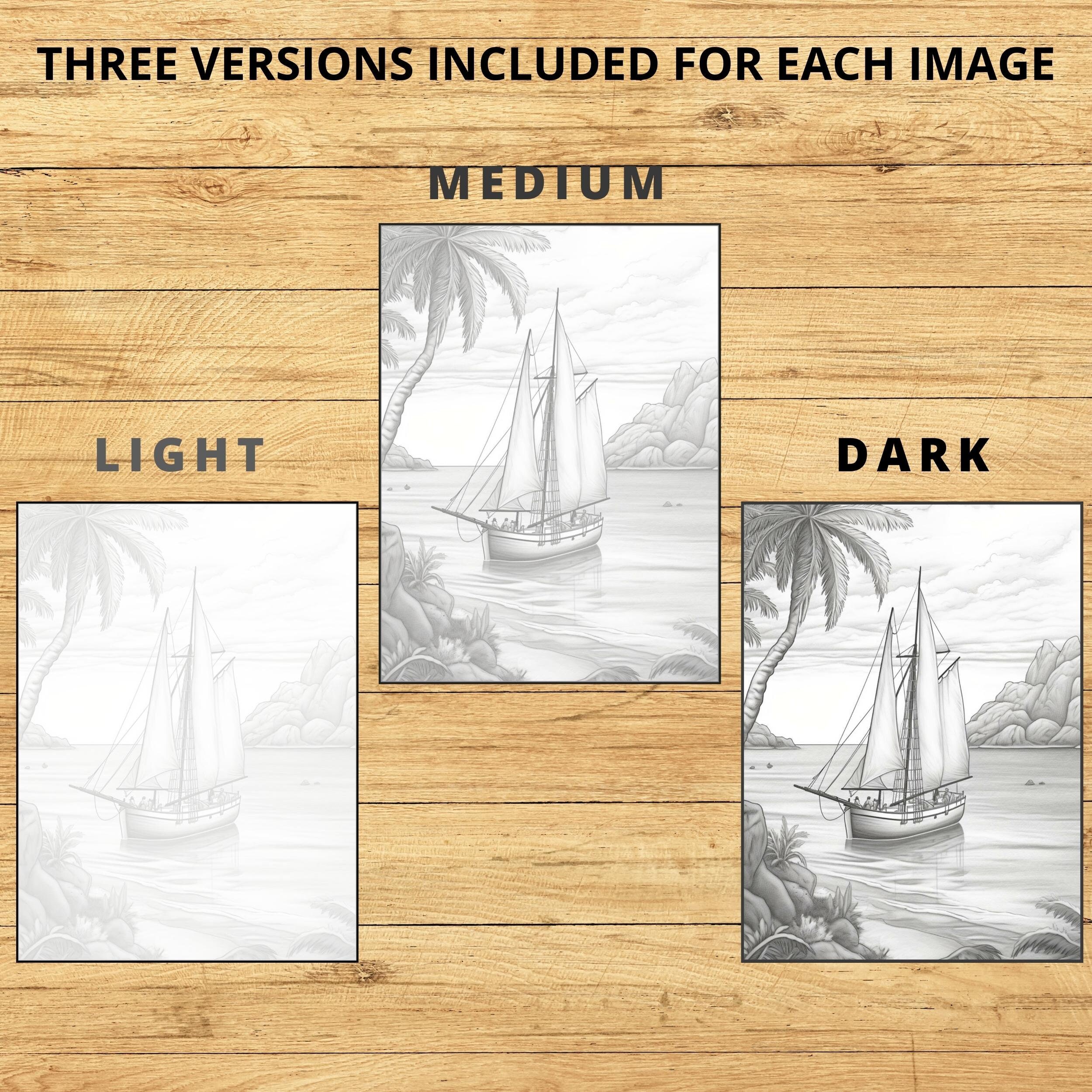 20 Seascapes Coloring Pages, Sea Coloring Book, Marine Life, Grayscale ...