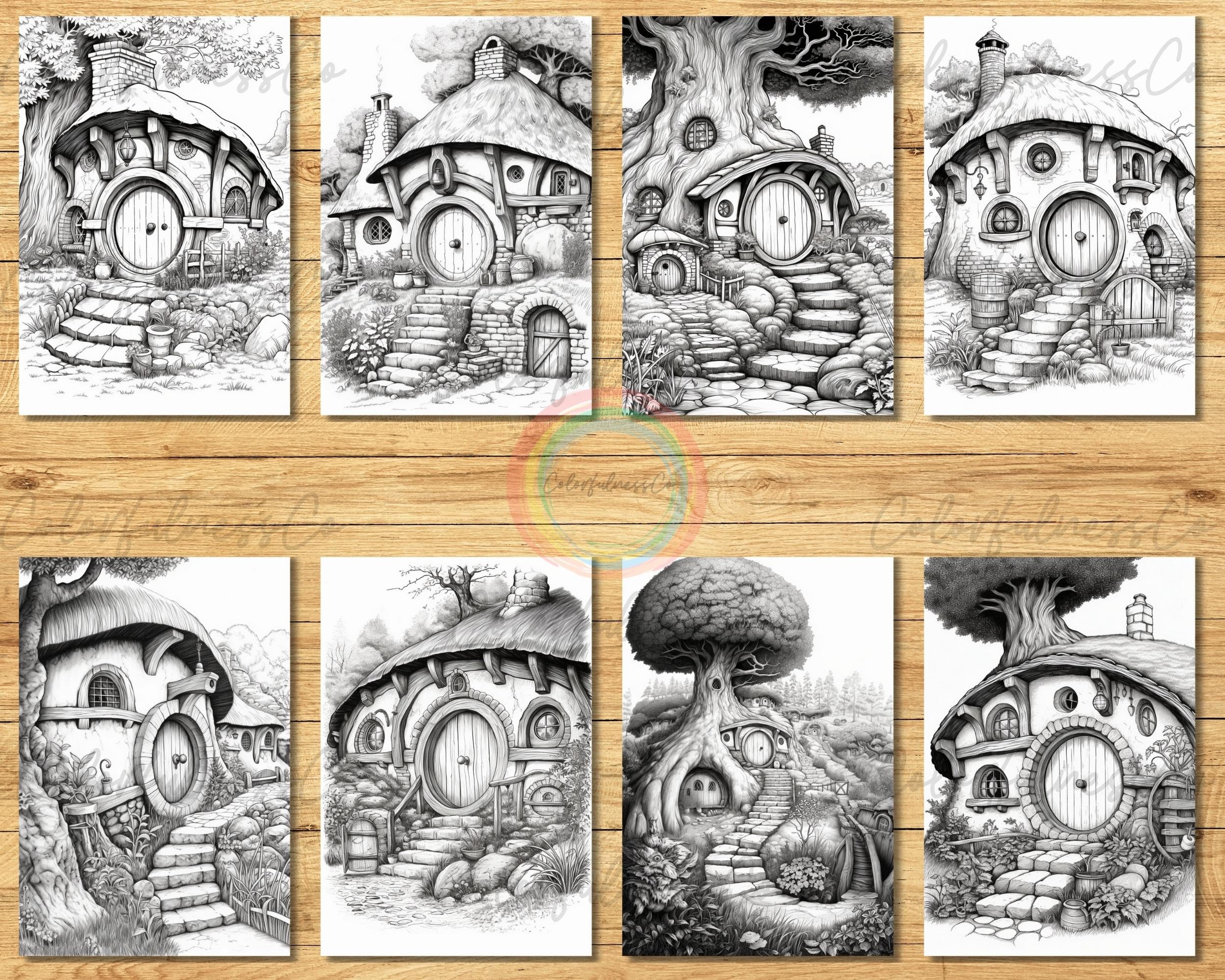 30 Printable Grayscale Hobbit Holes Coloring Pages Adult - Etsy