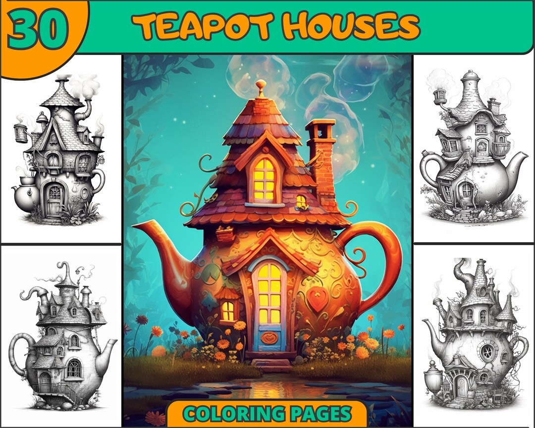 30 Teapot House Coloring Pages Teapot Coloring Pages Fairy Etsy