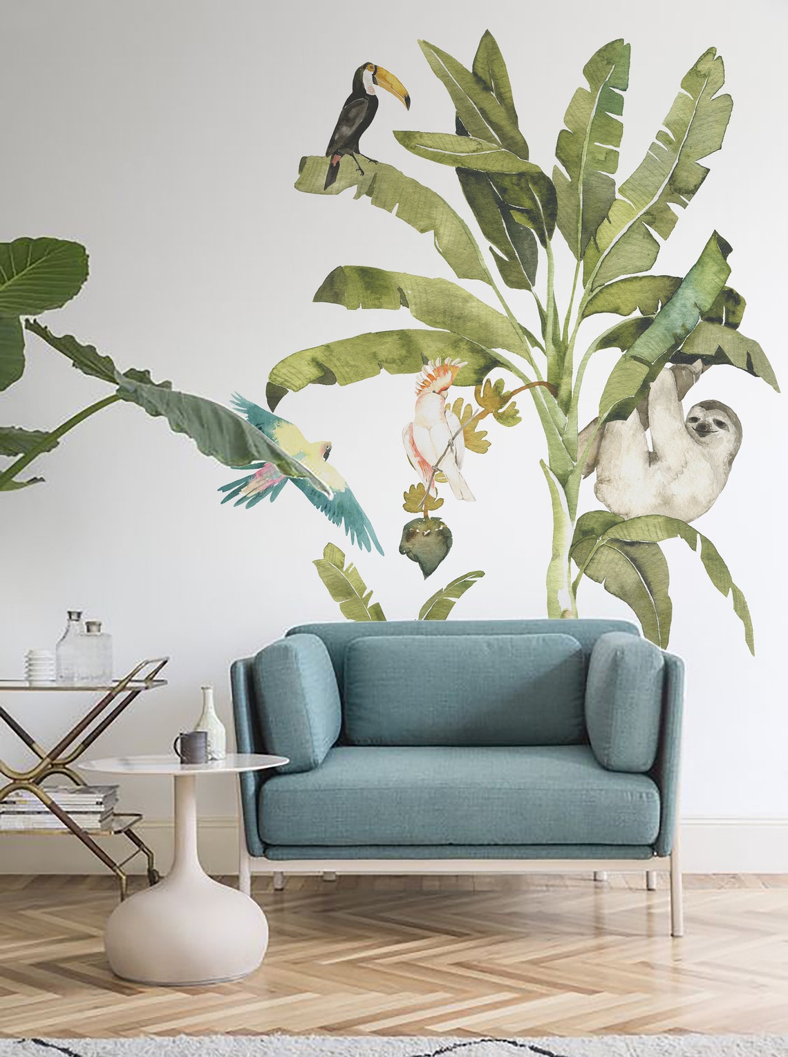 Monkeys on a Vine Fabric Wall Decal with Palm Tree, Monkey Vine Decal, Monkey Wall