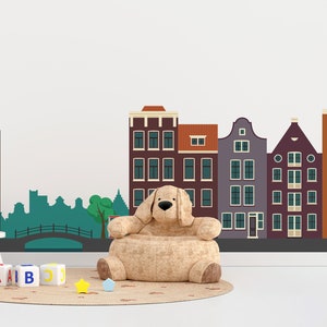 European Town Building Wallpaper Living Room House Wall Decal for Baby Shower Gift City Removable Wall Art Playroom Decor Nursery Room Decal