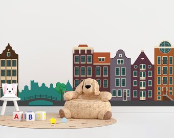 European Town Wall Decal, Removable Cityscape Nursery Decor