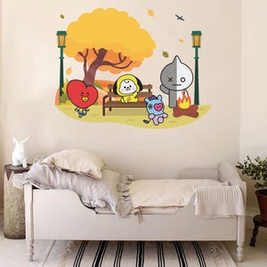 Removable BT21 Camping Themed Wallpaper for Bedrooms BTS Army Wall Decal Line Friends Kids Wall Mural Decor Nursery Wall Decal