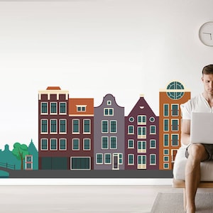 Removable European Town House Wall Art Nursery Wall Decal for Baby Shower Gift Living Room Wall Art Playroom Decor City Decal for young kids
