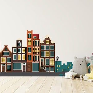 European Building Wall Decal Nursery Village Wall Sticker for Living Room European Streets Wall Mural for Kids Wall Art Bedroom