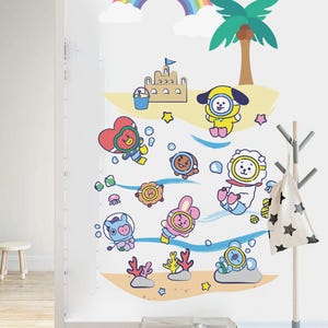 Removable BT21 Swimming Decal Nursery Decor Line Friends Wall Sticker for Kids Room RJ Mang Chimmy Wall Mural Kpop Fandom Cute Wallpaper