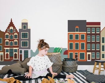 Town House Wall Decal: City Buildings, Playroom Decor