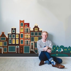 Kids Room Wall Decals Village Wall Sticker Living Room Town Building Wallpaper Wall Art Bedroom European Street with Building Wall Mural