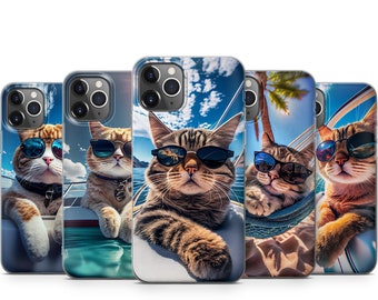 Lustige Katzen im Urlaub schützende langlebige stilvolle Handyhülle für iPhone 14 13 12 11 X XS Samsung S23 S22 S21 S20 S10 Note20 Huawei Xiaomi