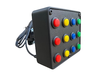Sim racing button box for driving and flight simulators with 12 pushbuttons plug & play