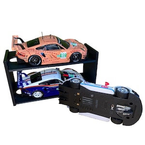 Display shelving for Slot / scale cars, expandable by modules