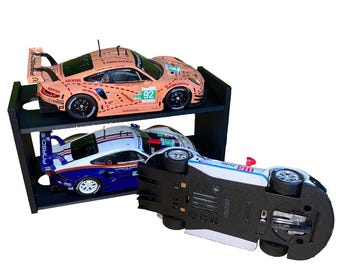 Display shelving for Slot / scale cars, expandable by modules