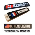 Custom sim racing sign name tag and flag for driving rigs simulators with raised text