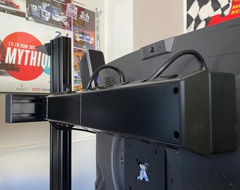 Sim racing cable management enclosure made of sheet metal for 40x80 aluminum profile with large capacity