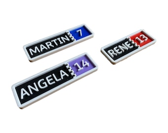 MotoGP sign tag with name, number, and custom color for decoration