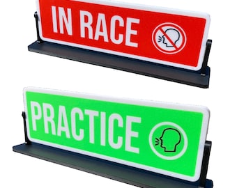 Rotating sim racing do not disturb sign, which indicates when you can be spoken to or when you are in a race