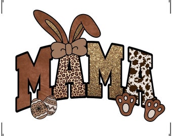 Western Easter Mama PNG : motif vache à paillettes dorées)