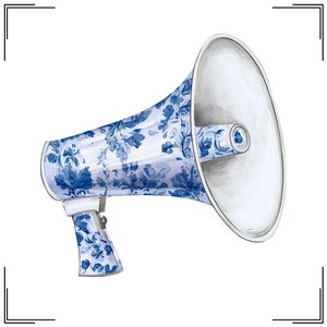 Aquarell Jubelkegel Clipart, Chinoiserie Cheerleader png, Blaue Toile Blume Megaphon png, Jubelstimme Kegel png, Blaues Aquarell College