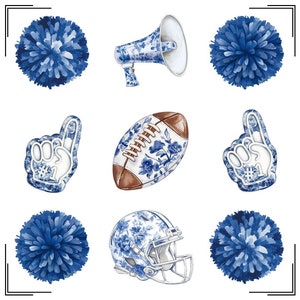 Girly Coquette Fußball-Collage png, Blaue Chinoiserie Aquarell Fußball png, Marine-Blumen-Toile-Sport-Team-Design, Varsity College Cheer